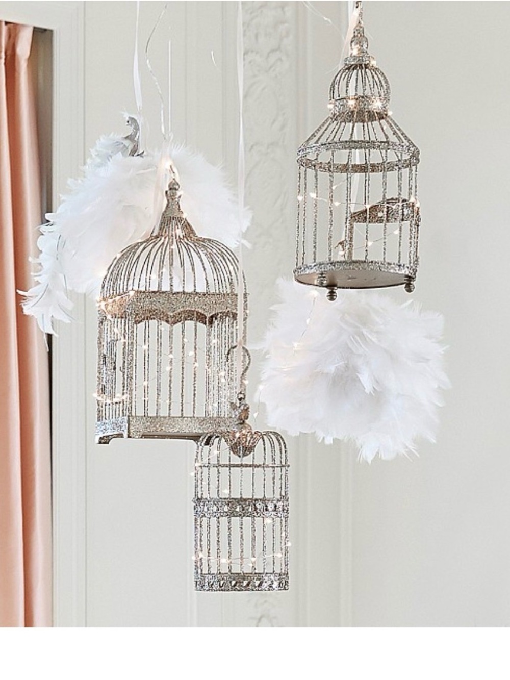 Pottery Barn Kids, Monique Lhuillier gold glitter birdcages, set of 3